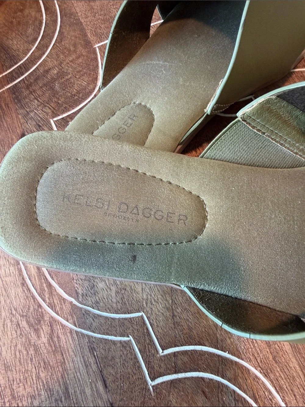 Kelsi Dagger Olive Green Cross-Band Slide Sandals